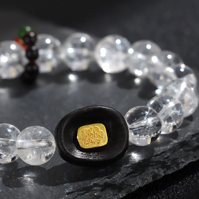 Fortune Jewel White Crystal Ebony Wood Sak Yant Zashi Lhamo Healing Bracelet
