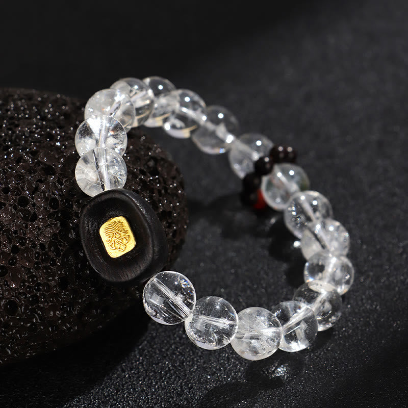 Fortune Jewel White Crystal Ebony Wood Sak Yant Zashi Lhamo Healing Bracelet
