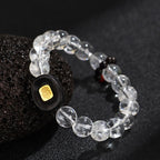 Fortune Jewel White Crystal Ebony Wood Sak Yant Zashi Lhamo Healing Bracelet