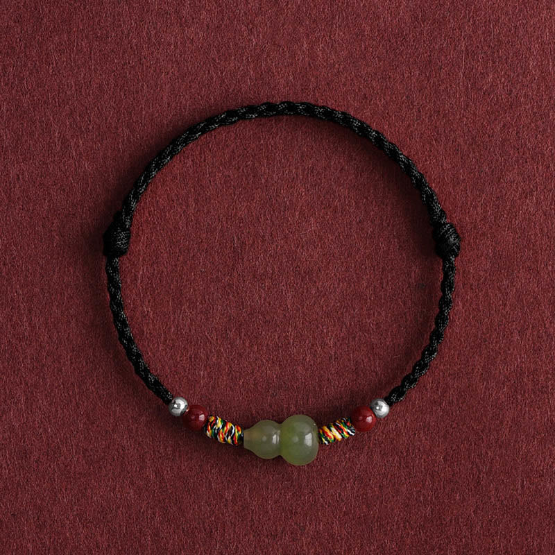 Fortune Jewel Natural Hetian Jade Gourd Protection Luck Braided Bracelet Anklet
