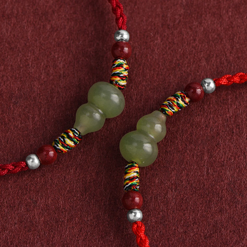 Fortune Jewel Natural Hetian Jade Gourd Protection Luck Braided Bracelet Anklet