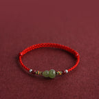 Fortune Jewel Natural Hetian Jade Gourd Protection Luck Braided Bracelet Anklet