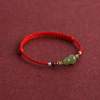 Fortune Jewel Natural Hetian Jade Gourd Protection Luck Braided Bracelet Anklet