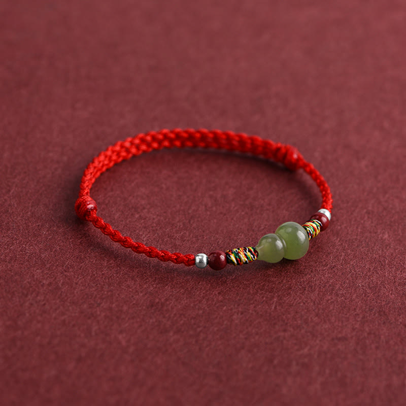 Fortune Jewel Natural Hetian Jade Gourd Protection Luck Braided Bracelet Anklet