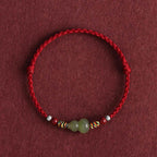Fortune Jewel Natural Hetian Jade Gourd Protection Luck Braided Bracelet Anklet