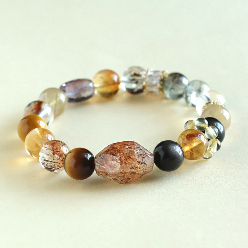 Fortune Jewel Super Seven Crystal Topaz Obsidian Tiger Eye Positivity Bracelet