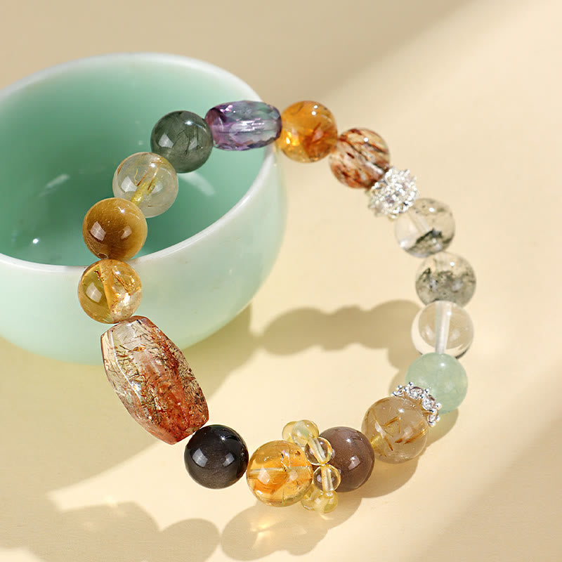 Fortune Jewel Super Seven Crystal Topaz Obsidian Tiger Eye Positivity Bracelet