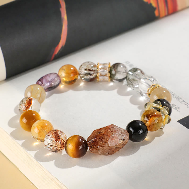 Fortune Jewel Super Seven Crystal Topaz Obsidian Tiger Eye Positivity Bracelet