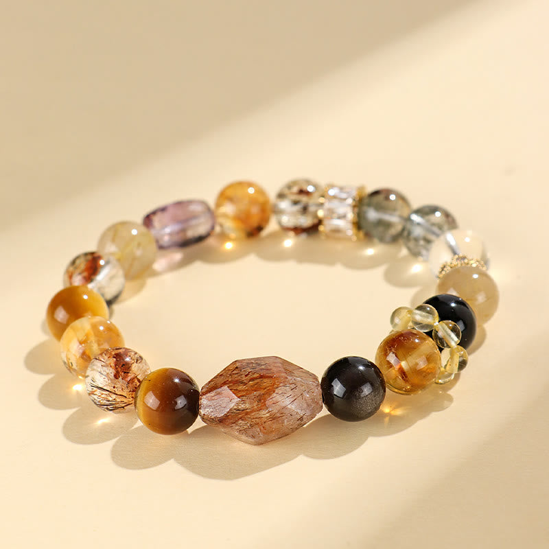 Fortune Jewel Super Seven Crystal Topaz Obsidian Tiger Eye Positivity Bracelet