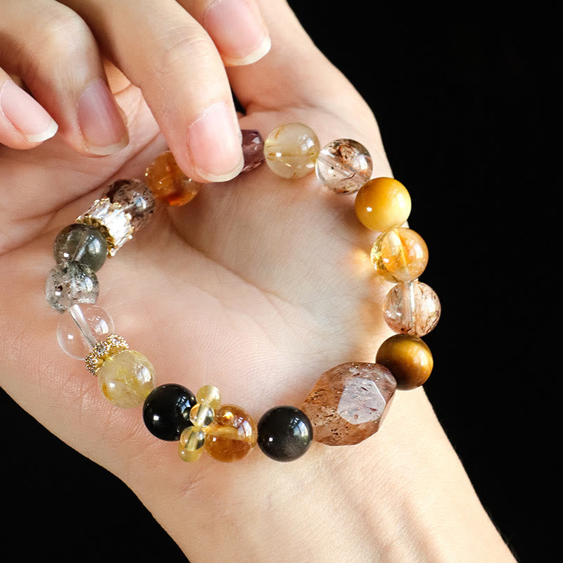 Fortune Jewel Super Seven Crystal Topaz Obsidian Tiger Eye Positivity Bracelet