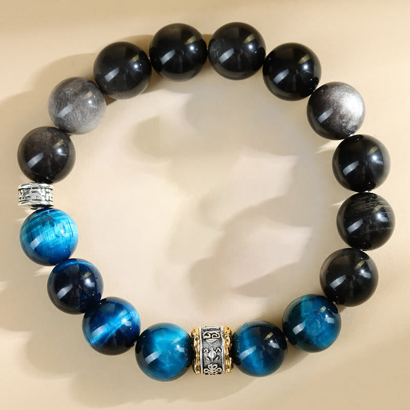 Fortune Jewel Blue Tiger Eye Silver Sheen Obsidian Strength Bracelet