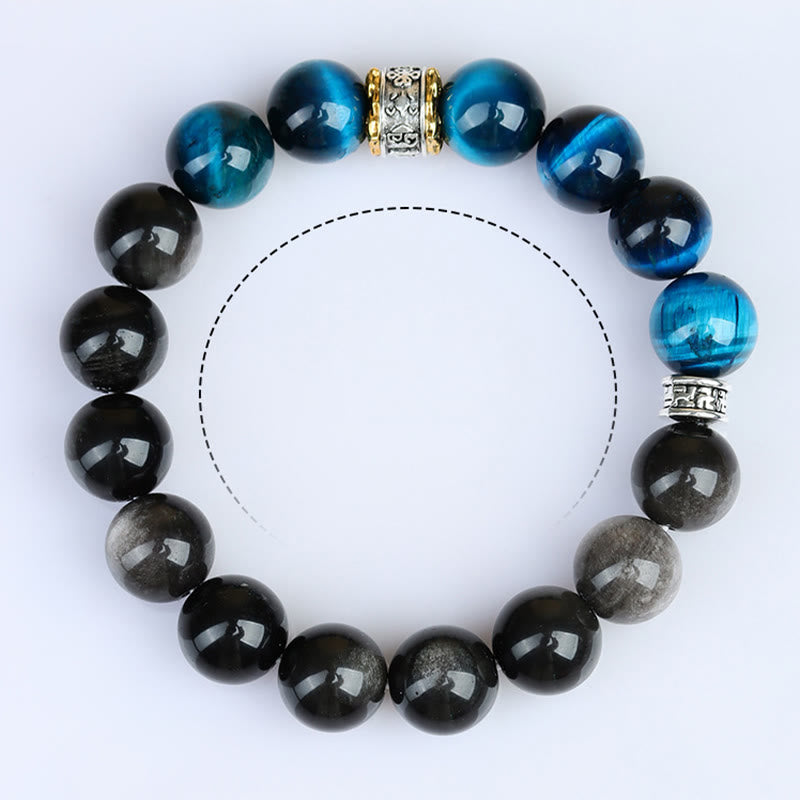 Fortune Jewel Blue Tiger Eye Silver Sheen Obsidian Strength Bracelet