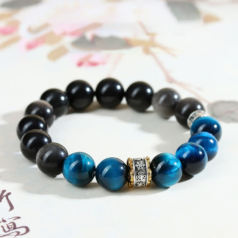 Fortune Jewel Blue Tiger Eye Silver Sheen Obsidian Strength Bracelet
