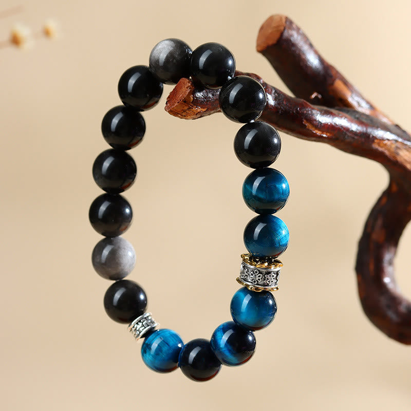 Fortune Jewel Blue Tiger Eye Silver Sheen Obsidian Strength Bracelet