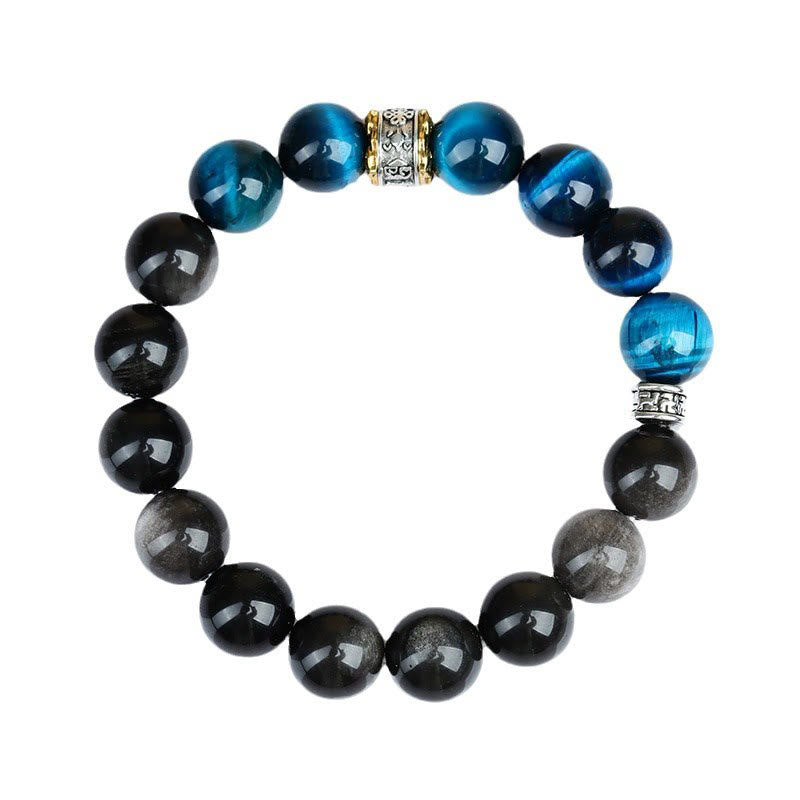 Fortune Jewel Blue Tiger Eye Silver Sheen Obsidian Strength Bracelet