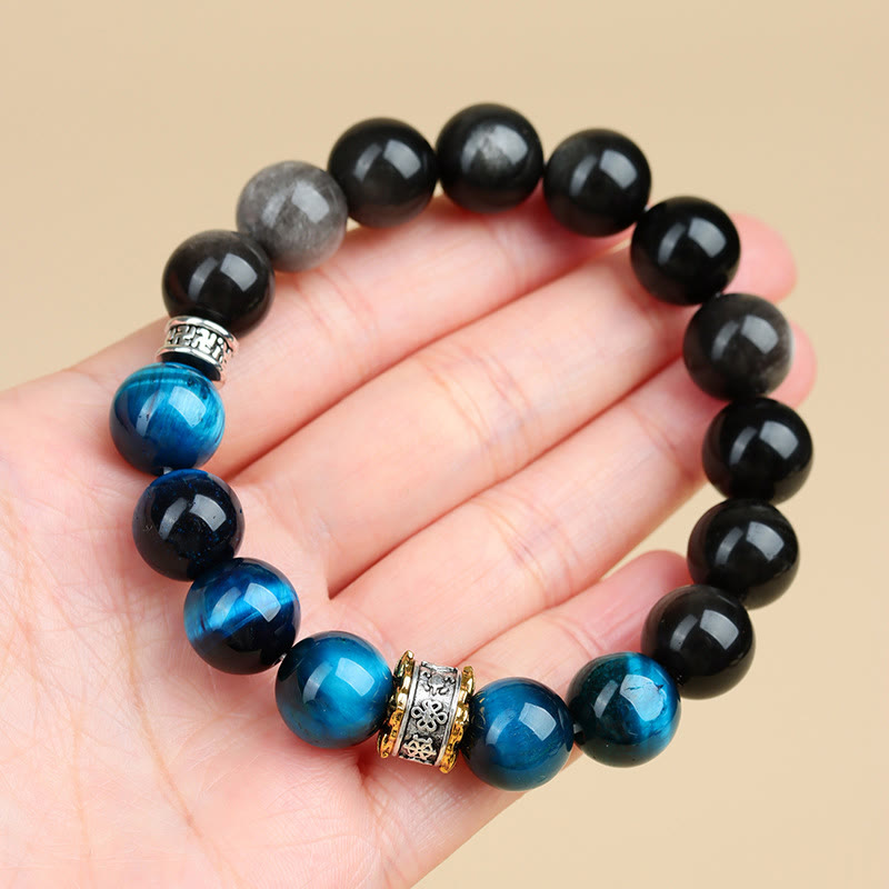 Fortune Jewel Blue Tiger Eye Silver Sheen Obsidian Strength Bracelet
