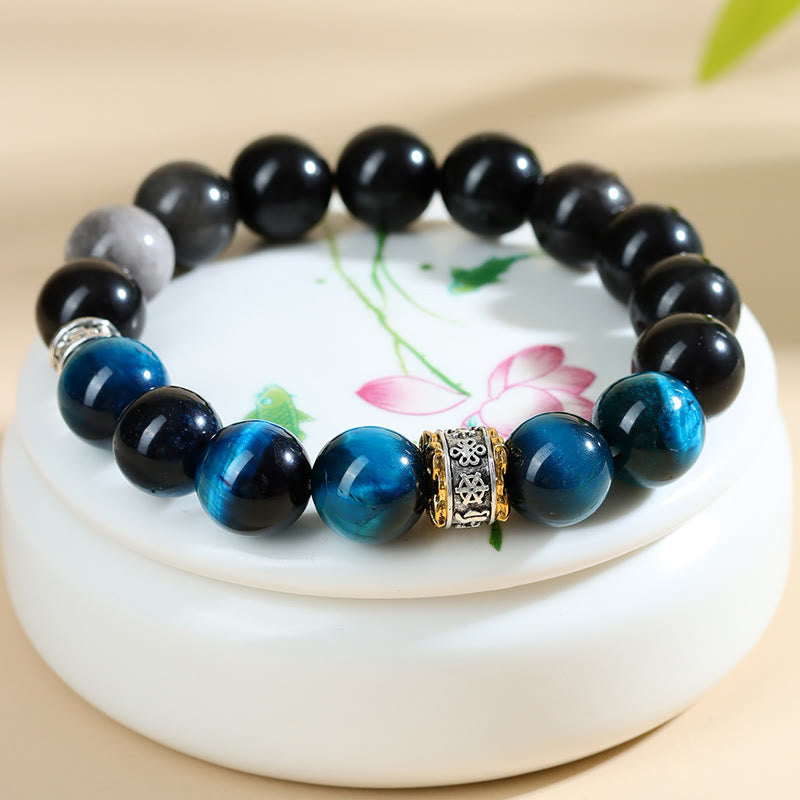 Fortune Jewel Blue Tiger Eye Silver Sheen Obsidian Strength Bracelet