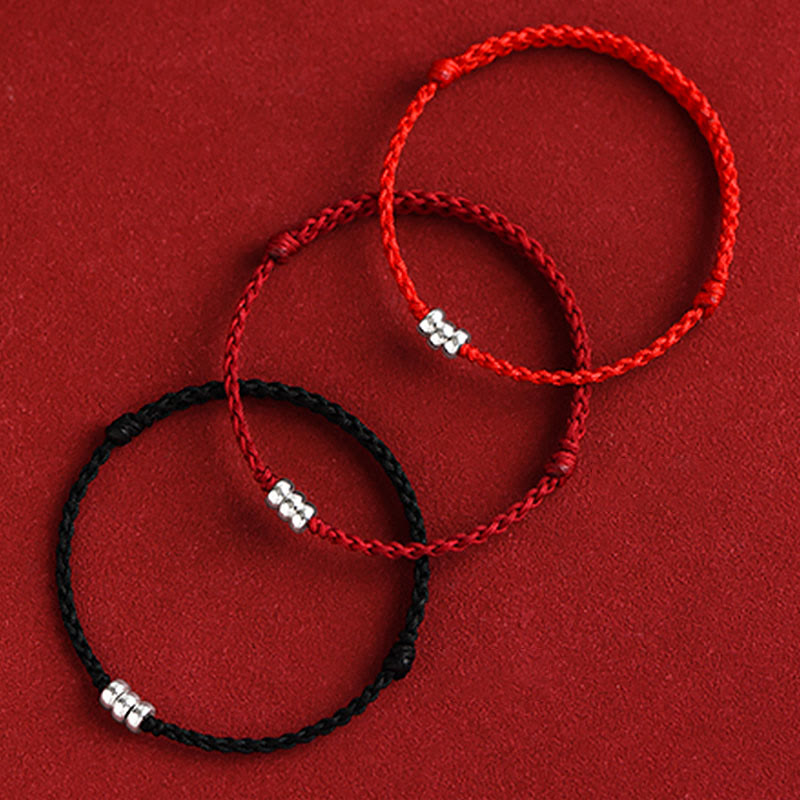 Fortune Jewel 925 Sterling Silver Beads Protection Luck Braided Bracelet Anklet