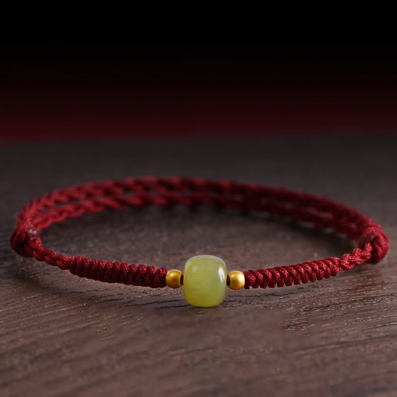 Fortune Jewel Natural Hetian Jade 999 Gold Beads Protection Luck Braided Bracelet Anklet