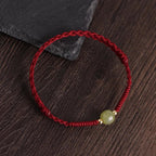 Fortune Jewel Natural Hetian Jade 999 Gold Beads Protection Luck Braided Bracelet Anklet