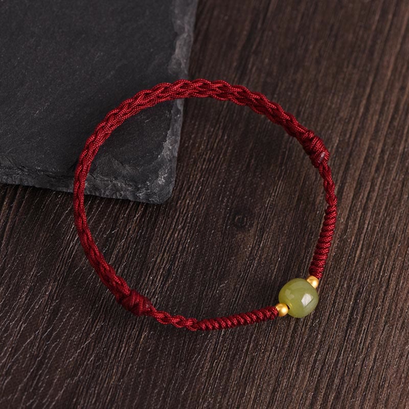 Fortune Jewel Natural Hetian Jade 999 Gold Beads Protection Luck Braided Bracelet Anklet