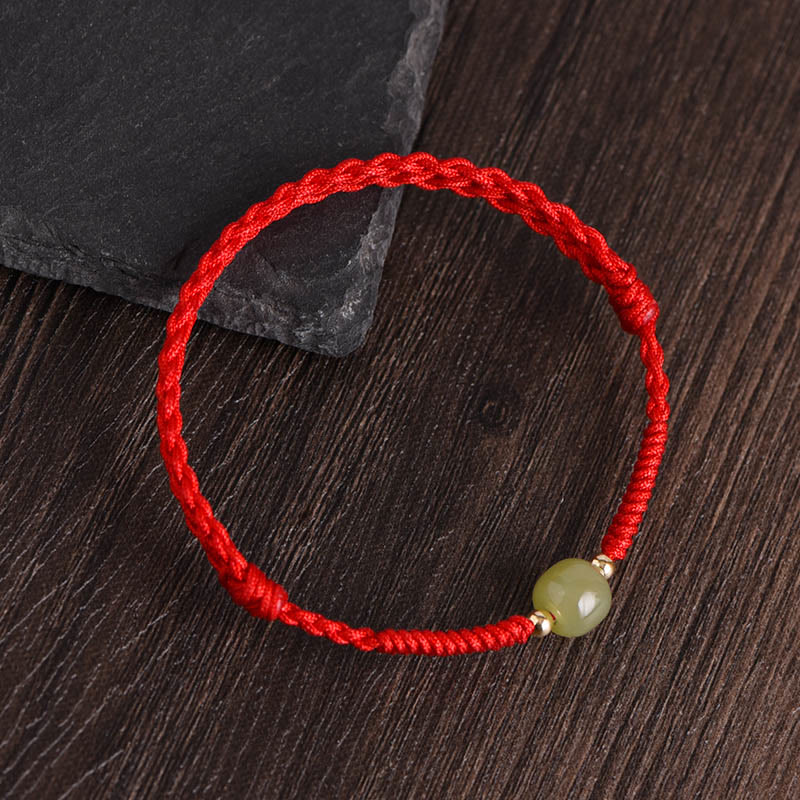 Fortune Jewel Natural Hetian Jade 999 Gold Beads Protection Luck Braided Bracelet Anklet