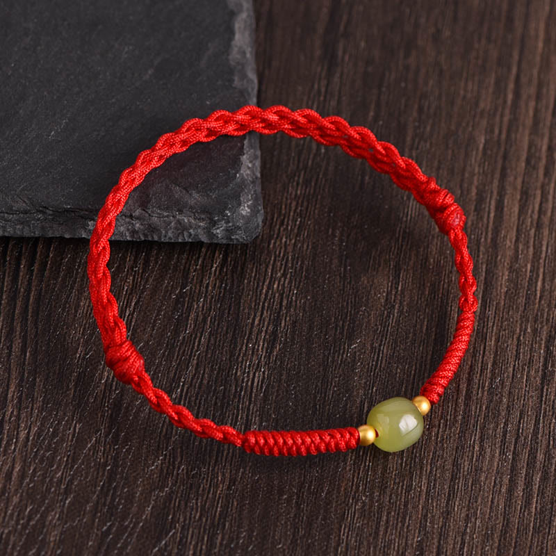 Fortune Jewel Natural Hetian Jade 999 Gold Beads Protection Luck Braided Bracelet Anklet