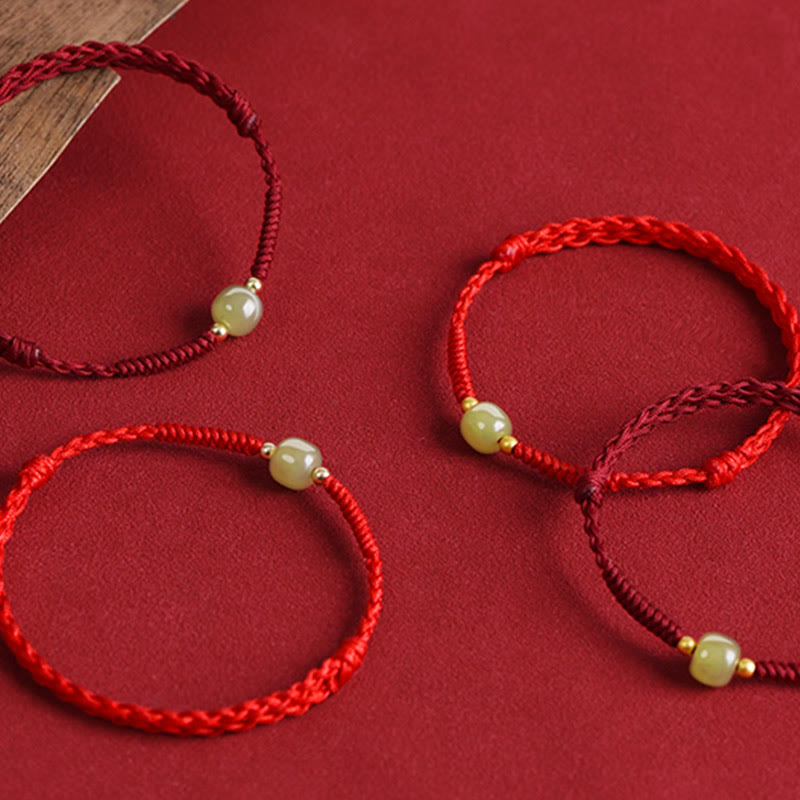 Fortune Jewel Natural Hetian Jade 999 Gold Beads Protection Luck Braided Bracelet Anklet