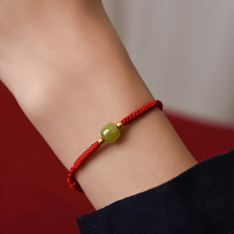 Fortune Jewel Natural Hetian Jade 999 Gold Beads Protection Luck Braided Bracelet Anklet