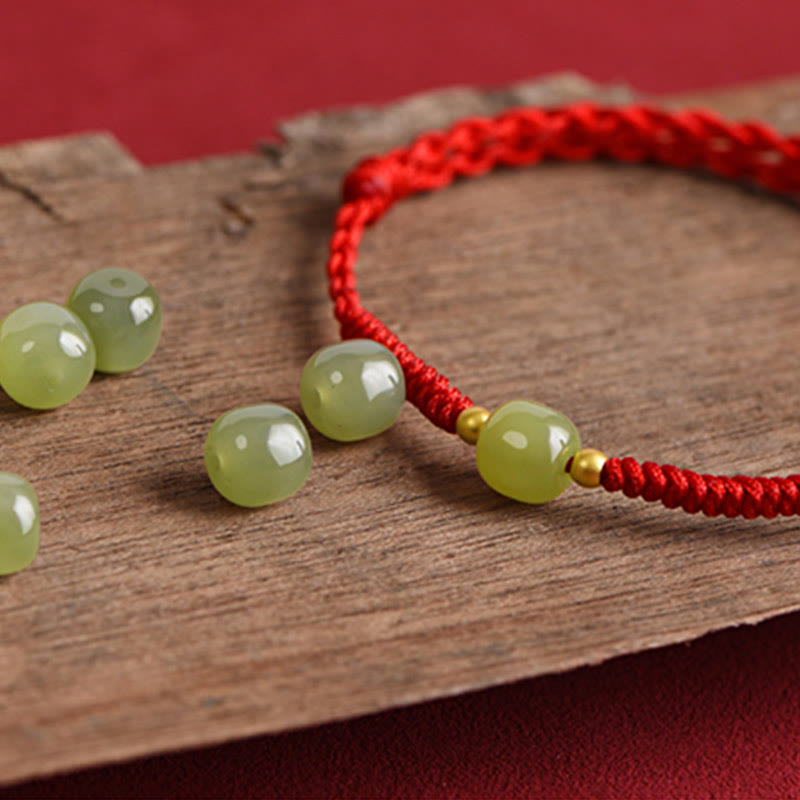 Fortune Jewel Natural Hetian Jade 999 Gold Beads Protection Luck Braided Bracelet Anklet
