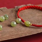 Fortune Jewel Natural Hetian Jade 999 Gold Beads Protection Luck Braided Bracelet Anklet