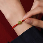 Fortune Jewel Natural Hetian Jade 999 Gold Beads Protection Luck Braided Bracelet Anklet