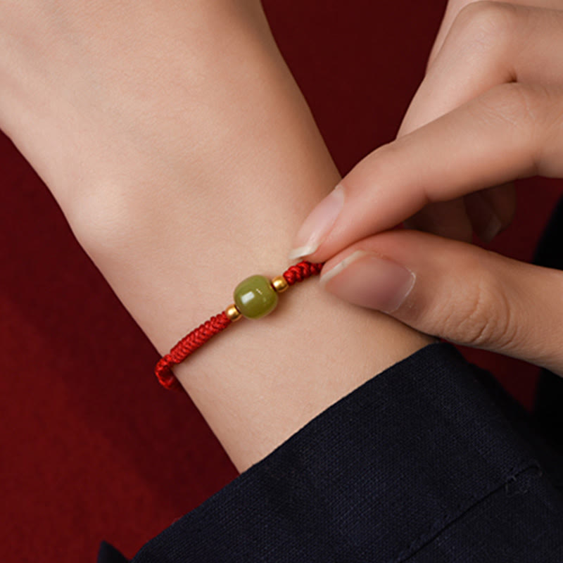 Fortune Jewel Natural Hetian Jade 999 Gold Beads Protection Luck Braided Bracelet Anklet