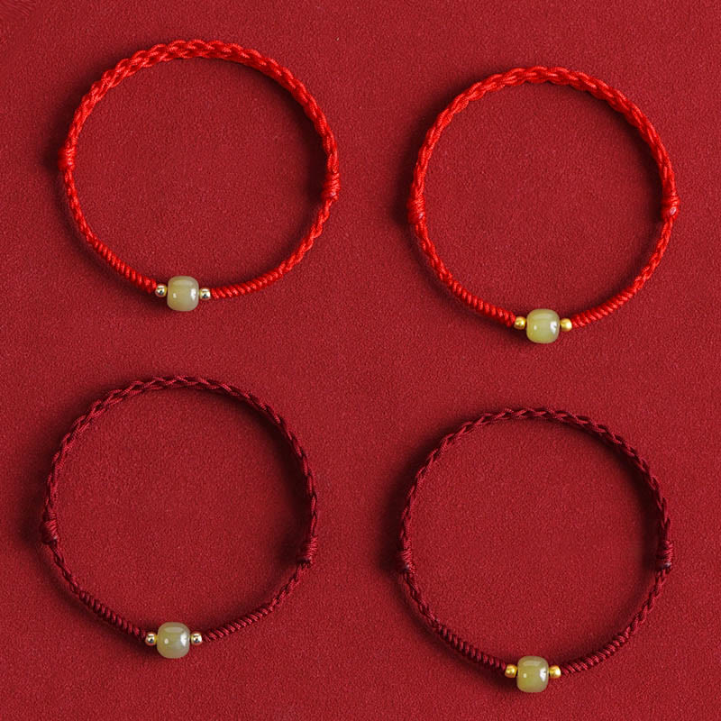 Fortune Jewel Natural Hetian Jade 999 Gold Beads Protection Luck Braided Bracelet Anklet