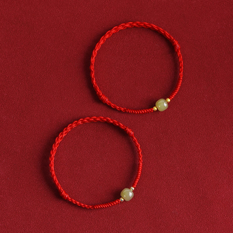 Fortune Jewel Natural Hetian Jade 999 Gold Beads Protection Luck Braided Bracelet Anklet