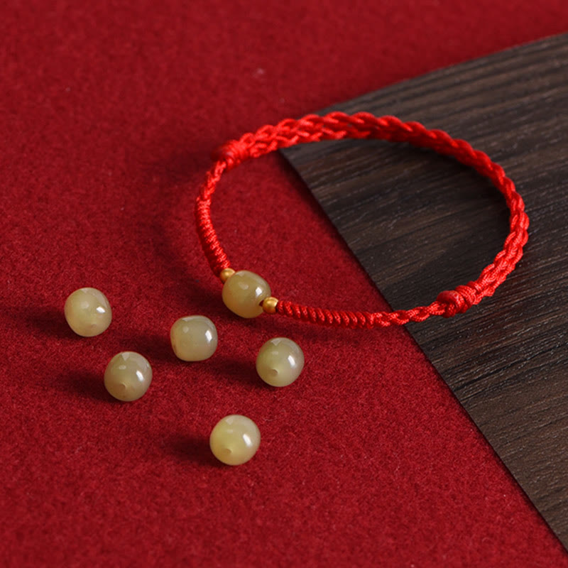 Fortune Jewel Natural Hetian Jade 999 Gold Beads Protection Luck Braided Bracelet Anklet