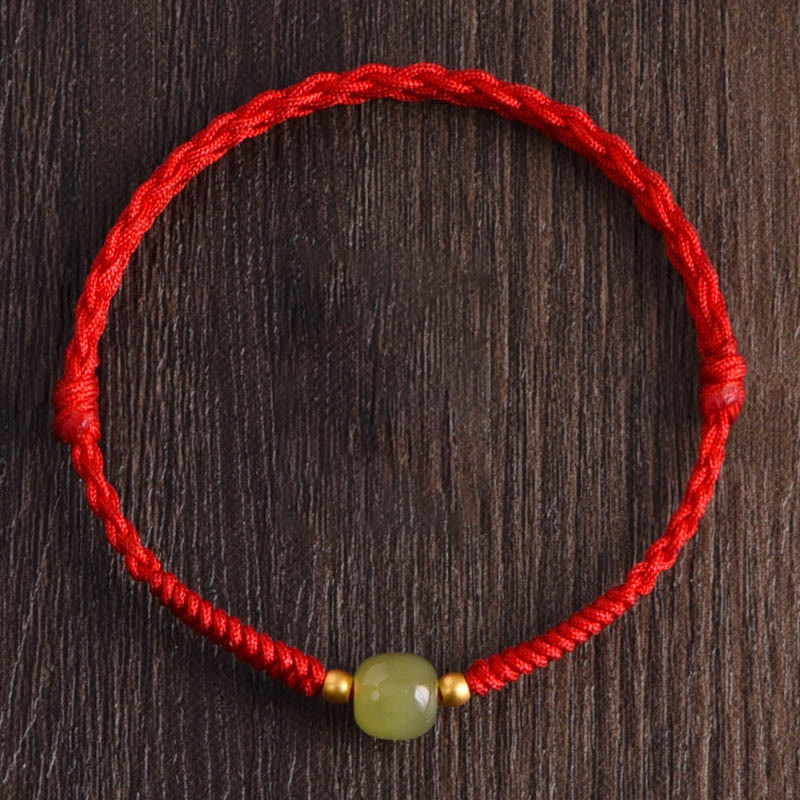 Fortune Jewel Natural Hetian Jade 999 Gold Beads Protection Luck Braided Bracelet Anklet