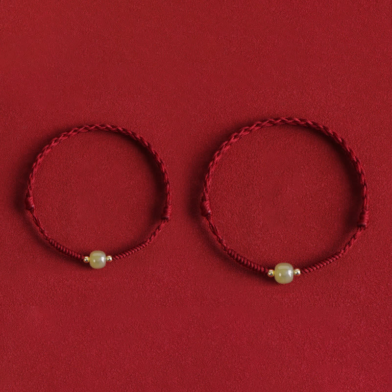 Fortune Jewel Natural Hetian Jade 999 Gold Beads Protection Luck Braided Bracelet Anklet