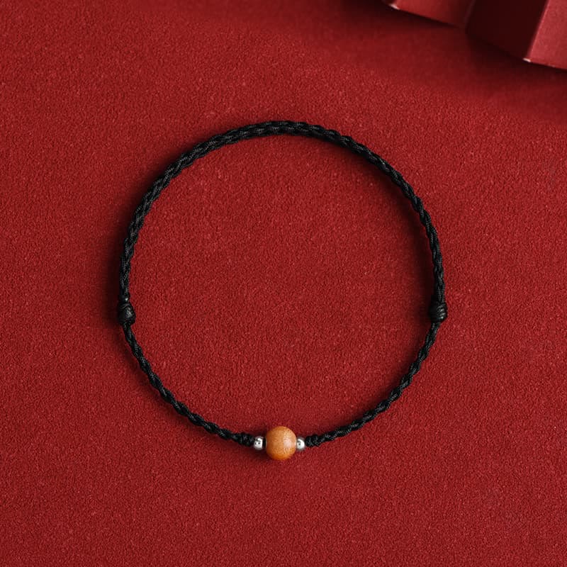 Fortune Jewel Natural Peach Wood Bead Luck Braided Bracelet Anklet