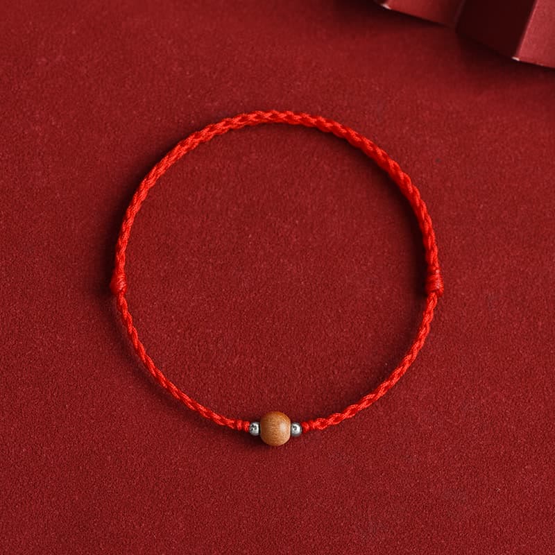 Fortune Jewel Natural Peach Wood Bead Luck Braided Bracelet Anklet