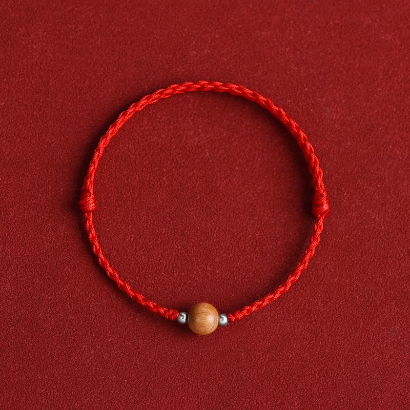 Fortune Jewel Natural Peach Wood Bead Luck Braided Bracelet Anklet