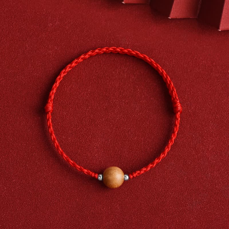 Fortune Jewel Natural Peach Wood Bead Luck Braided Bracelet Anklet