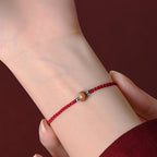 Fortune Jewel Natural Peach Wood Bead Luck Braided Bracelet Anklet