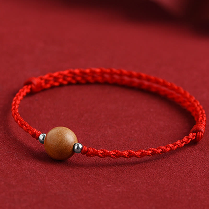 Fortune Jewel Natural Peach Wood Bead Luck Braided Bracelet Anklet