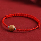 Fortune Jewel Natural Peach Wood Bead Luck Braided Bracelet Anklet