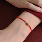 Fortune Jewel Natural Peach Wood Bead Luck Braided Bracelet Anklet