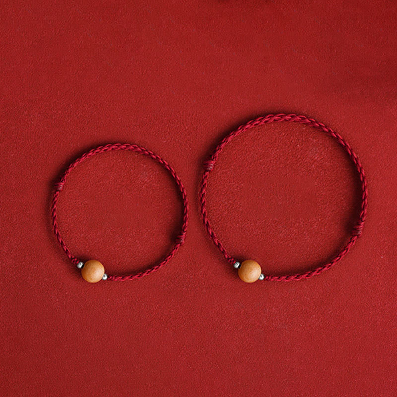 Fortune Jewel Natural Peach Wood Bead Luck Braided Bracelet Anklet