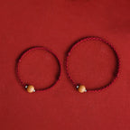 Fortune Jewel Natural Peach Wood Bead Luck Braided Bracelet Anklet