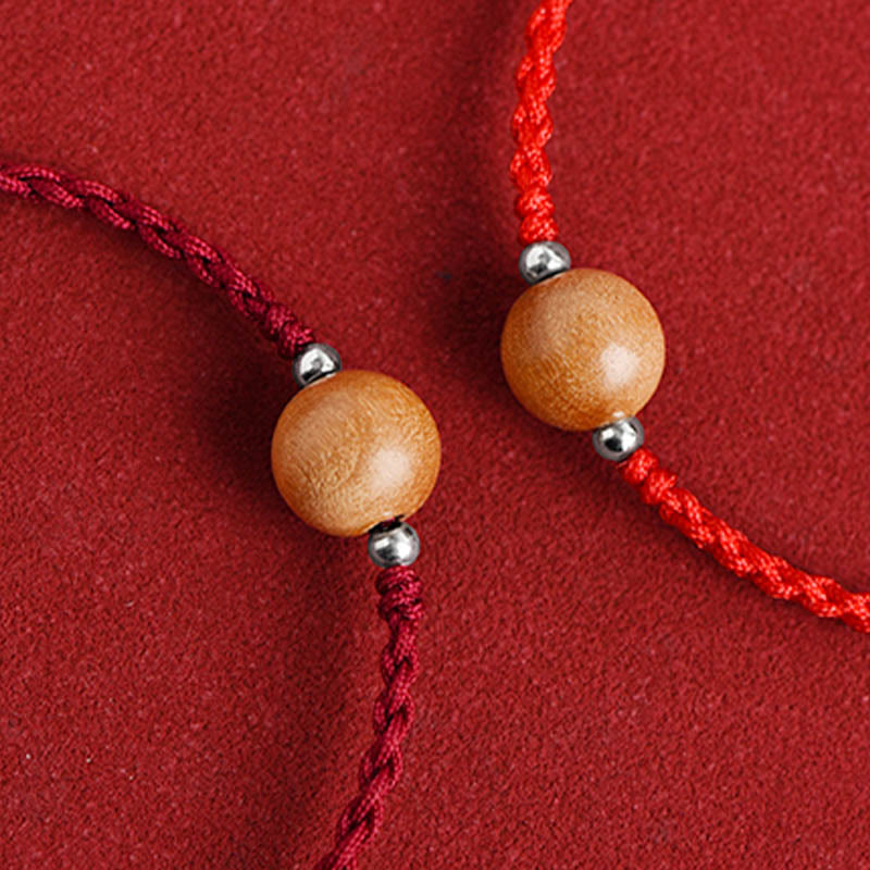 Fortune Jewel Natural Peach Wood Bead Luck Braided Bracelet Anklet