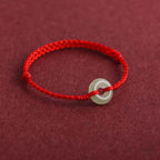 Fortune Jewel Natural Hetian Jade Peace Buckle Protection Luck Braided Bracelet Anklet